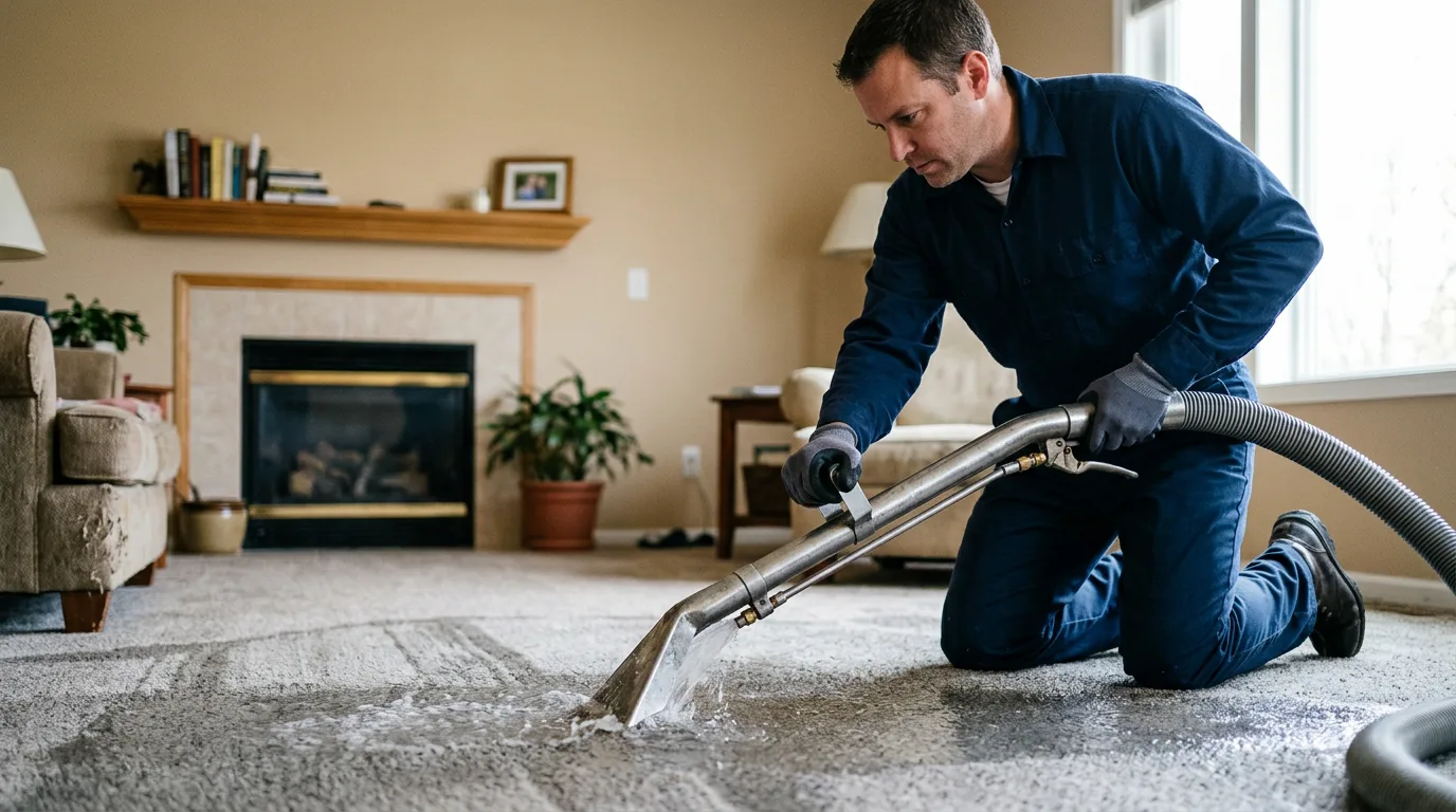 Water damage restoration technician working near Illiopolis, IL